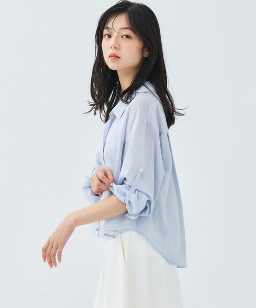 PUBLIC TOKYO（パブリックトウキョウ）の「2wayスリーブシアーシャツ（シャツ/ブラウス・レディース・マルチ/ホワイト/ブラウン・FREE）」の11枚目の写真