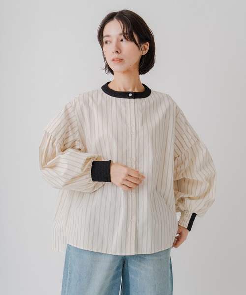 Kelen(ケレン)の「「KELEN / ケレン」ジャガード衿ストライプブラウス(シャツ/ブラウス・レディース・ブラック/オフホワイト・S/M)」の2枚目の写真