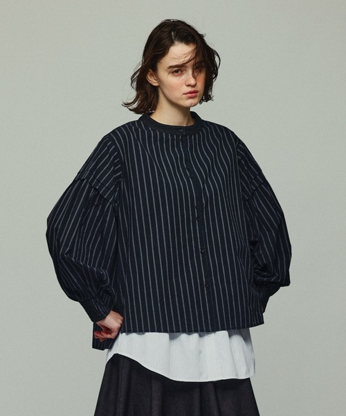 Kelen(ケレン)の「「KELEN / ケレン」ジャガード衿ストライプブラウス(シャツ/ブラウス・レディース・ブラック/オフホワイト・S/M)」の1枚目の写真