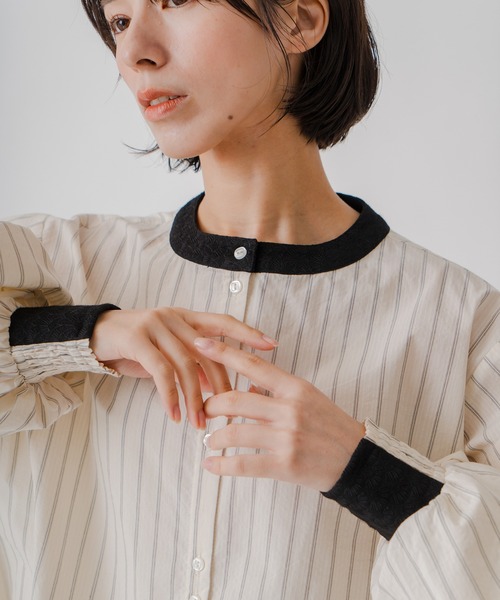 Kelen(ケレン)の「「KELEN / ケレン」ジャガード衿ストライプブラウス(シャツ/ブラウス・レディース・ブラック/オフホワイト・S/M)」の22枚目の写真