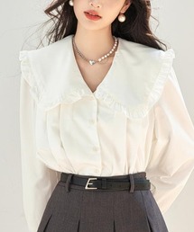 ビッグフリルカラー シフォンブラウス