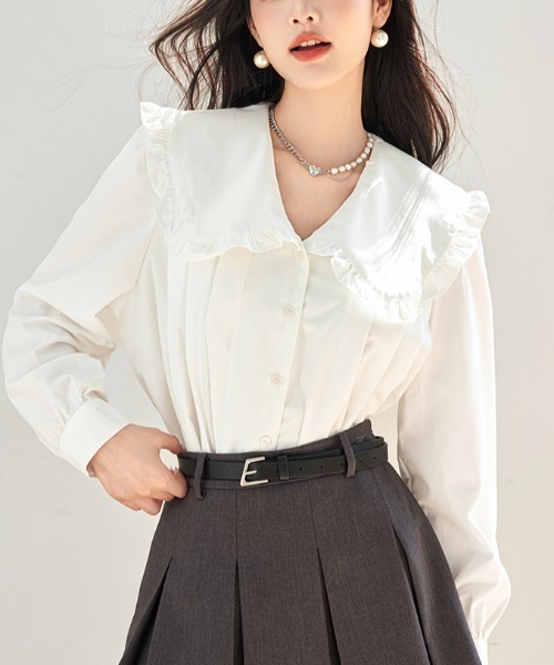 LUCPY(ラクピー)の「ビッグフリルカラー シフォンブラウス(シャツ/ブラウス・レディース・ホワイト・X-LARGE/LARGE/MEDIUM/SMALL)」の3枚目の写真