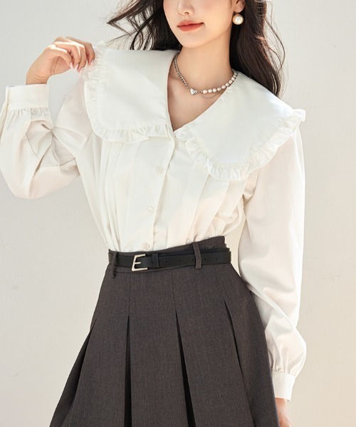 LUCPY(ラクピー)の「ビッグフリルカラー シフォンブラウス(シャツ/ブラウス・レディース・ホワイト・X-LARGE/LARGE/MEDIUM/SMALL)」の5枚目の写真