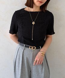 ギャザージャガード半袖プルオーバー