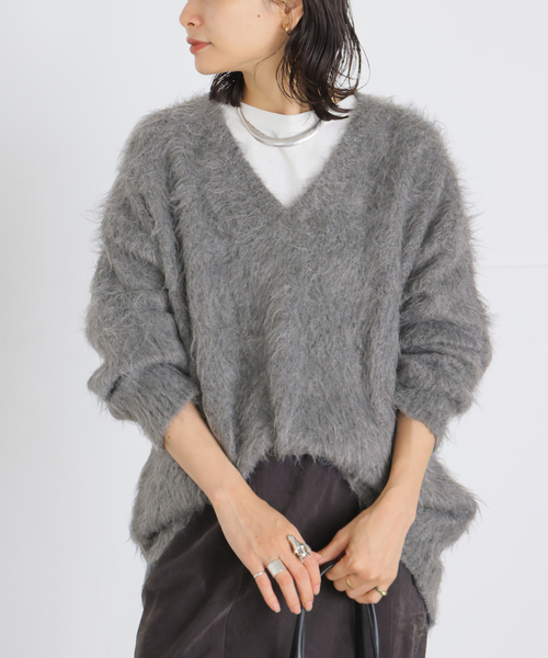 JOURNAL STANDARD(ジャーナルスタンダード)の「シャギーVネックプルオーバー(ニット/セーター・レディース・チャコールグレー/ピンク/アイボリー・FREE)」の8枚目の写真