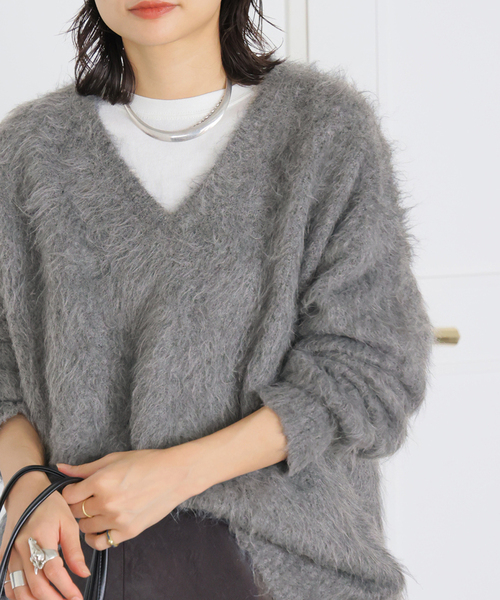 JOURNAL STANDARD(ジャーナルスタンダード)の「シャギーVネックプルオーバー(ニット/セーター・レディース・チャコールグレー/ピンク/アイボリー・FREE)」の10枚目の写真
