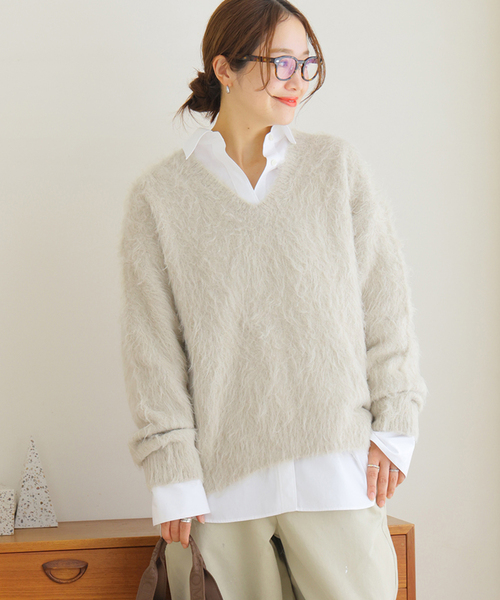 JOURNAL STANDARD(ジャーナルスタンダード)の「シャギーVネックプルオーバー(ニット/セーター・レディース・チャコールグレー/ピンク/アイボリー・FREE)」の15枚目の写真
