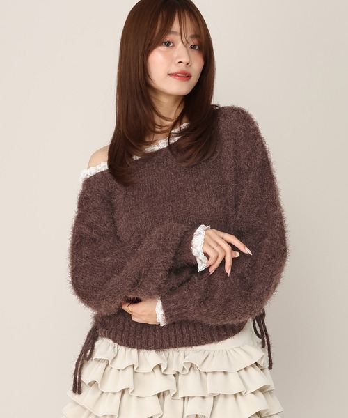 Heather(ヘザー)の「レースドロストシャギーニット 1066571(ニット/セーター・レディース・ブラウン/ピンク/アイボリー・FREE)」の1枚目の写真