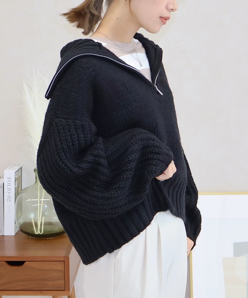 NYLAUS(ナイラス)の「【SG】ハーフジップ ニット プルオーバー(ニット/セーター・レディース・ブラック/ライトグレー/チャコール/ベージュ/ブルー・M)」の6枚目の写真