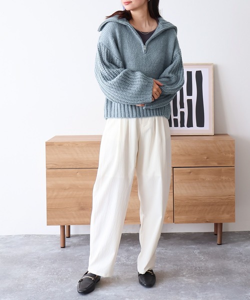 NYLAUS(ナイラス)の「【SG】ハーフジップ ニット プルオーバー(ニット/セーター・レディース・ブラック/ライトグレー/チャコール/ベージュ/ブルー・M)」の22枚目の写真