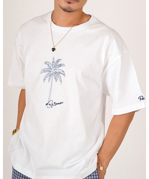 #Re:room(リルーム)の「パームツリーエンブロイダリーTシャツ(Tシャツ/カットソー・メンズ・ホワイト・S-M)」の1枚目の写真