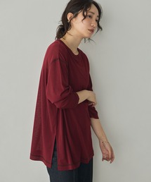 微配色ステッチ シアーワッフルトップス