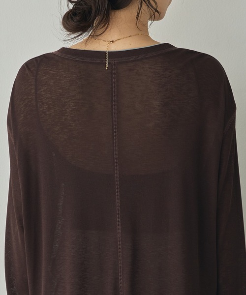 hunch(ハンチ)の「微配色ステッチ シアーワッフルトップス(Tシャツ/カットソー・レディース・ダークブラウン/レッド/ライトベージュ・FREE)」の16枚目の写真