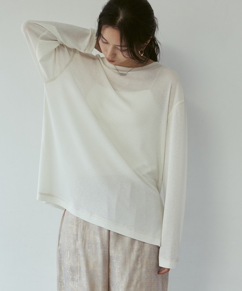 hunch(ハンチ)の「微配色ステッチ シアーワッフルトップス(Tシャツ/カットソー・レディース・ダークブラウン/レッド/ライトベージュ・FREE)」の20枚目の写真