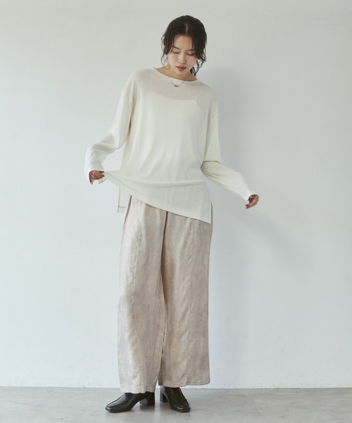 hunch(ハンチ)の「微配色ステッチ シアーワッフルトップス(Tシャツ/カットソー・レディース・ダークブラウン/レッド/ライトベージュ・FREE)」の21枚目の写真