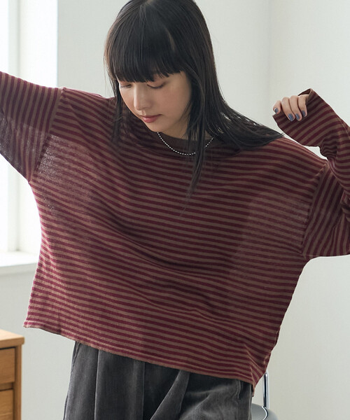FREAK'S STORE(フリークスストア)の「シアーボーダーニットプルオーバー(Tシャツ/カットソー・レディース・ブラウン/ブラック/オフホワイト・フリ-)」の1枚目の写真