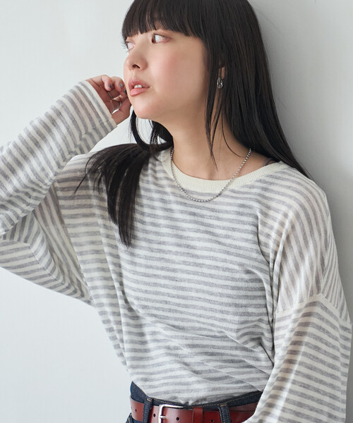 FREAK'S STORE(フリークスストア)の「シアーボーダーニットプルオーバー(Tシャツ/カットソー・レディース・ブラウン/ブラック/オフホワイト・フリ-)」の2枚目の写真