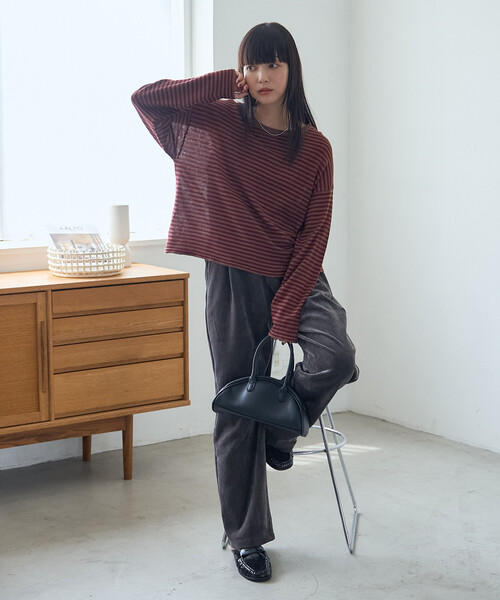 FREAK'S STORE(フリークスストア)の「シアーボーダーニットプルオーバー(Tシャツ/カットソー・レディース・ブラウン/ブラック/オフホワイト・フリ-)」の4枚目の写真