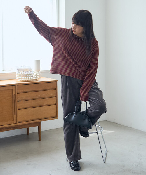 FREAK'S STORE(フリークスストア)の「シアーボーダーニットプルオーバー(Tシャツ/カットソー・レディース・ブラウン/ブラック/オフホワイト・フリ-)」の5枚目の写真