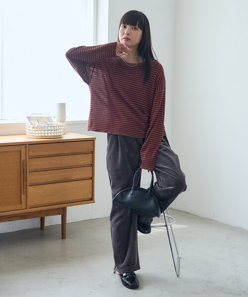 FREAK'S STORE(フリークスストア)の「シアーボーダーニットプルオーバー(Tシャツ/カットソー・レディース・ブラウン/ブラック/オフホワイト・フリ-)」の6枚目の写真