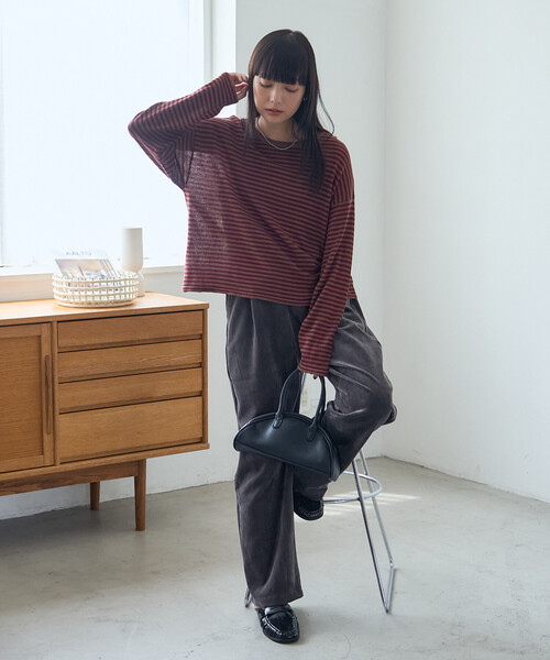 FREAK'S STORE(フリークスストア)の「シアーボーダーニットプルオーバー(Tシャツ/カットソー・レディース・ブラウン/ブラック/オフホワイト・フリ-)」の7枚目の写真