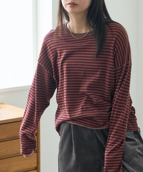 FREAK'S STORE(フリークスストア)の「シアーボーダーニットプルオーバー(Tシャツ/カットソー・レディース・ブラウン/ブラック/オフホワイト・フリ-)」の8枚目の写真