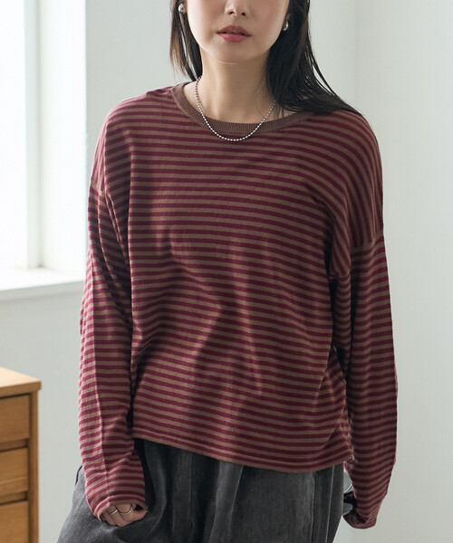 FREAK'S STORE(フリークスストア)の「シアーボーダーニットプルオーバー(Tシャツ/カットソー・レディース・ブラウン/ブラック/オフホワイト・フリ-)」の9枚目の写真
