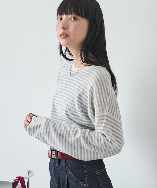 FREAK'S STORE(フリークスストア)の「シアーボーダーニットプルオーバー(Tシャツ/カットソー・レディース・ブラウン/ブラック/オフホワイト・フリ-)」の19枚目の写真