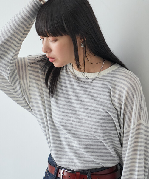 FREAK'S STORE(フリークスストア)の「シアーボーダーニットプルオーバー(Tシャツ/カットソー・レディース・ブラウン/ブラック/オフホワイト・フリ-)」の22枚目の写真