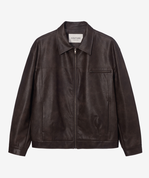 MINDBRIDGE（マインドブリッジ）の「[COUTURE] ブラウンウォッシュドレザー ジップアップ セミオーバーサイズ トラッカージャケット（ライダースジャケット・メンズ・ブラウン・100/110/95/105）」の4枚目の写真