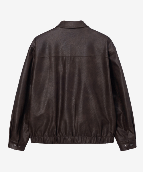 MINDBRIDGE（マインドブリッジ）の「[COUTURE] ブラウンウォッシュドレザー ジップアップ セミオーバーサイズ トラッカージャケット（ライダースジャケット・メンズ・ブラウン・100/110/95/105）」の5枚目の写真