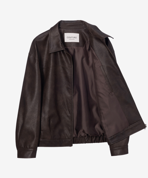MINDBRIDGE（マインドブリッジ）の「[COUTURE] ブラウンウォッシュドレザー ジップアップ セミオーバーサイズ トラッカージャケット（ライダースジャケット・メンズ・ブラウン・100/110/95/105）」の6枚目の写真