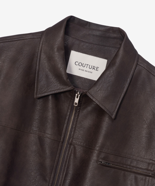 MINDBRIDGE（マインドブリッジ）の「[COUTURE] ブラウンウォッシュドレザー ジップアップ セミオーバーサイズ トラッカージャケット（ライダースジャケット・メンズ・ブラウン・100/110/95/105）」の7枚目の写真