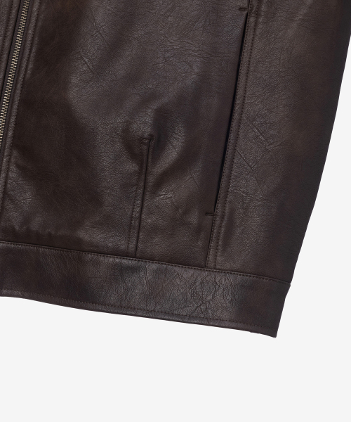 MINDBRIDGE（マインドブリッジ）の「[COUTURE] ブラウンウォッシュドレザー ジップアップ セミオーバーサイズ トラッカージャケット（ライダースジャケット・メンズ・ブラウン・100/110/95/105）」の9枚目の写真