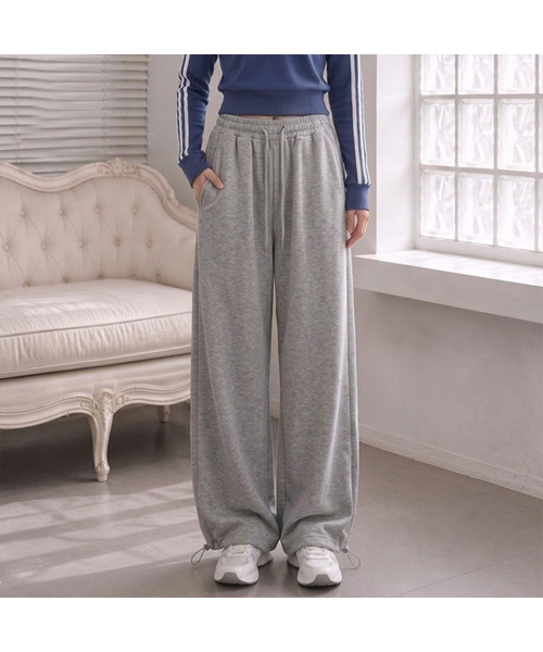BBAEBBAE(ペッペ)の「裾ドローコードウエストゴム切替ワイドトレーニングスウェットパンツ_4COLOR(スウェットパンツ・レディース・ブラック/オフホワイト/ブラウン/ライトグレー・SMALL/LARGE)」の3枚目の写真