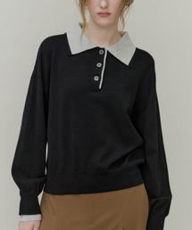Layered Collar Knit Pullover / レイヤードカラーポロニットトップス