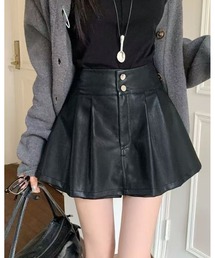 フェイクレザープリーツミニスカパン