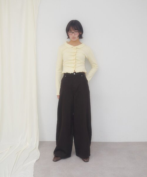 DISCOAT(ディスコート)の「【umm.】衿付きフリルドレープショートカーディガン(ニット/セーター・レディース・ネイビー/レモンイエロー/グレー・FREE)」の21枚目の写真