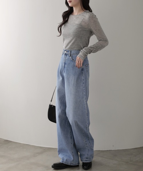 nouvellemoi(ヌーベルモイ)の「スタッズ付きカーブデニム(デニムパンツ・レディース・ブラック/インディゴブルー/ブルー・M)」の4枚目の写真