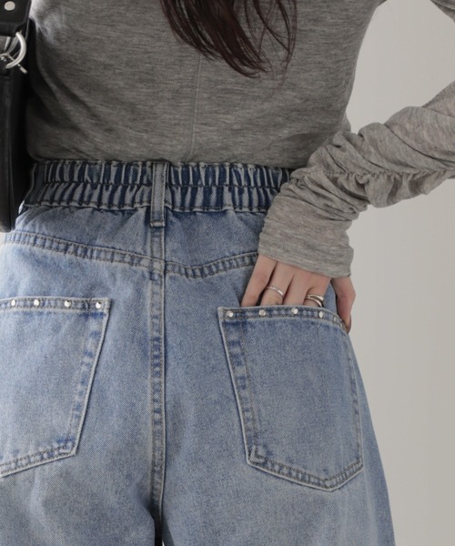 nouvellemoi(ヌーベルモイ)の「スタッズ付きカーブデニム(デニムパンツ・レディース・ブラック/インディゴブルー/ブルー・M)」の7枚目の写真