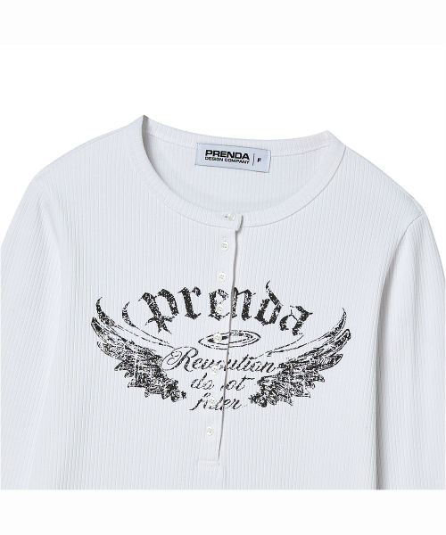 PRENDA(プレンダ)の「ウィンググラフィック ヘンリー長袖 ホワイト(Tシャツ/カットソー・レディース・その他・FREE)」の5枚目の写真