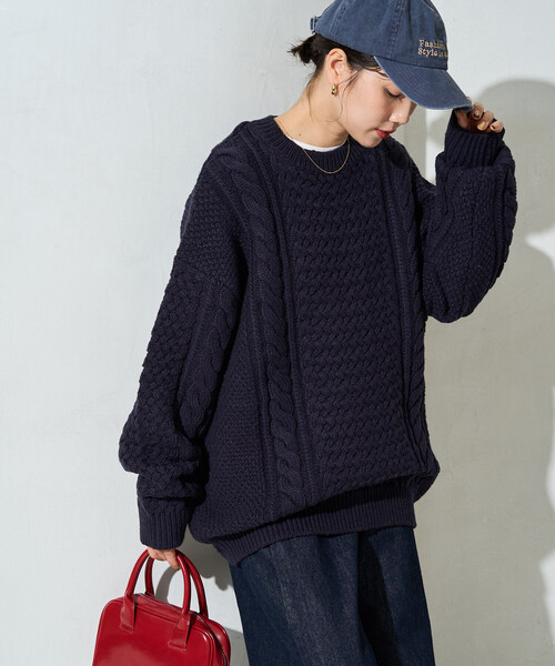 FREAK'S STORE(フリークスストア)の「限定展開 ビッグシルエット ケーブルニット プルオーバー(ニット/セーター・レディース・ブラウン/グレー/マスタード/ネイビー/ナチュラル・フリ-)」の1枚目の写真