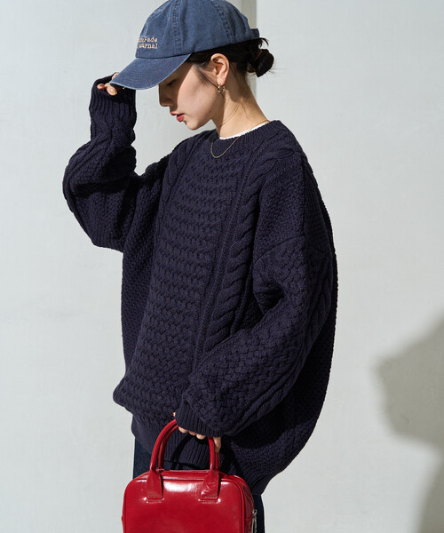 FREAK'S STORE(フリークスストア)の「限定展開 ビッグシルエット ケーブルニット プルオーバー(ニット/セーター・レディース・ブラウン/グレー/マスタード/ネイビー/ナチュラル・フリ-)」の17枚目の写真