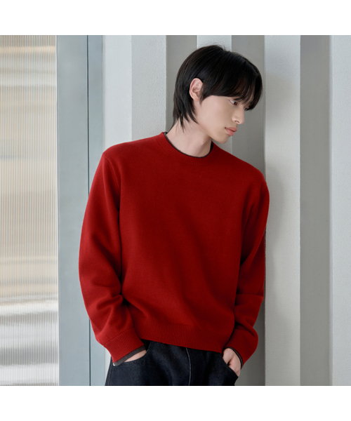 HYOJI(ヒョージ)の「26 FW ウォッシャブルソフトタッチ ラウンドレイヤード クロップドニット (4カラー)(ニット/セーター・メンズ・レッド/ネイビー/チャコール/ブラック・M/L)」の4枚目の写真