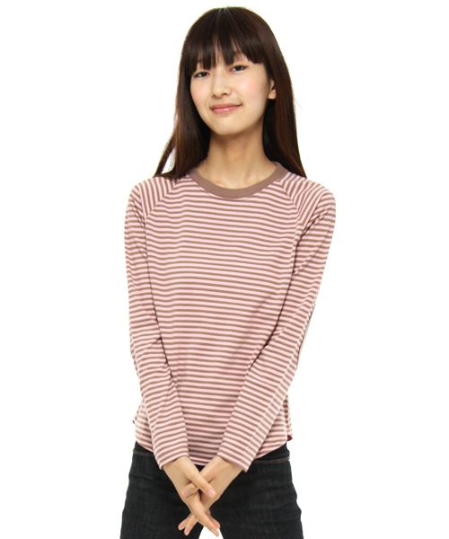 BEAMS BOY(ビームスボーイ)の「BEAMS BOY / 5mmボーダーエルボーパッチベースボールT(Tシャツ/カットソー・レディース・チャコールグレー/ブラック/ライトブラウン・ONE SIZE)」の3枚目の写真