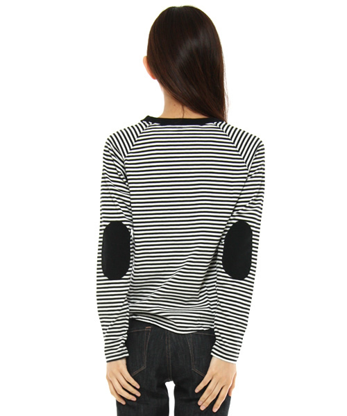 BEAMS BOY(ビームスボーイ)の「BEAMS BOY / 5mmボーダーエルボーパッチベースボールT(Tシャツ/カットソー・レディース・チャコールグレー/ブラック/ライトブラウン・ONE SIZE)」の5枚目の写真