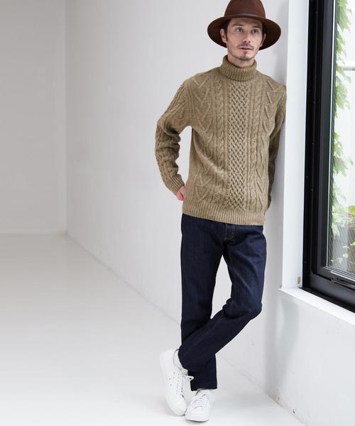 green label relaxing（グリーンレーベルリラクシング）の「BC ◎HAMI/LAMB ARAN タートルネック ニット◆（ニット/セーター・メンズ・オフホワイト/ベージュ/ネイビー・MEDIUM/SMALL/X-LARGE/XX-LARGE/LARGE）」の10枚目の写真