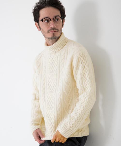 green label relaxing（グリーンレーベルリラクシング）の「BC ◎HAMI/LAMB ARAN タートルネック ニット◆（ニット/セーター・メンズ・オフホワイト/ベージュ/ネイビー・MEDIUM/SMALL/X-LARGE/XX-LARGE/LARGE）」の15枚目の写真