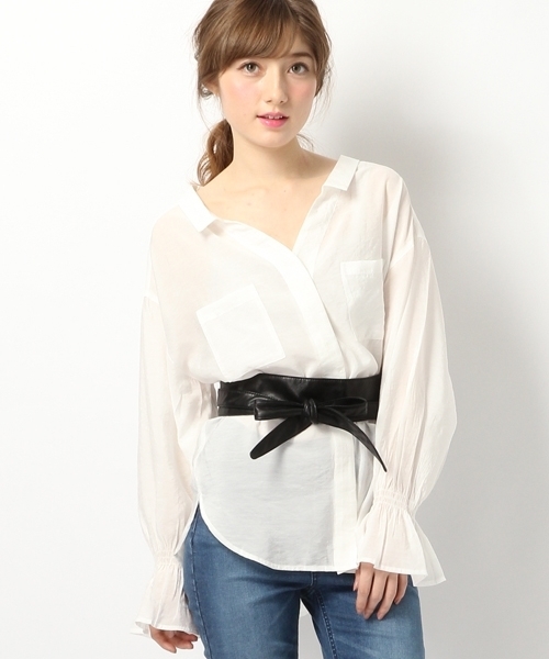 Heather(ヘザー)の「スキッパーフリルシャツ 747706(シャツ/ブラウス・レディース・ホワイト/ピンク系その他/カーキ/ライトピンク・FREE)」の1枚目の写真