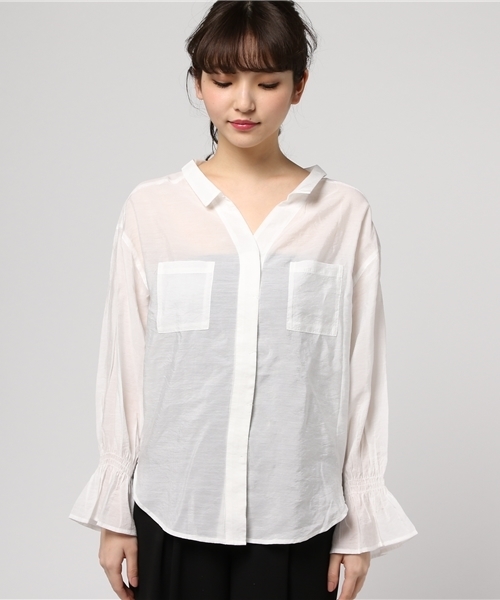 Heather(ヘザー)の「スキッパーフリルシャツ 747706(シャツ/ブラウス・レディース・ホワイト/ピンク系その他/カーキ/ライトピンク・FREE)」の5枚目の写真